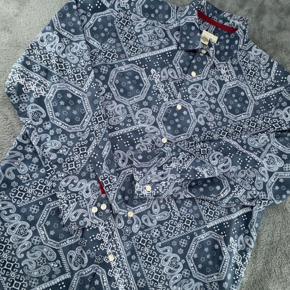 The Territory Ahead Bandana Paisley Shirt Mens Large Navy Blue Excellent Cotton